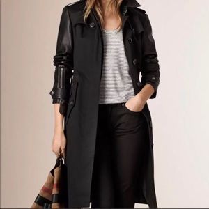 SOLD! Burberry Brit Earsdale Leather-Sleeve Trenchcoat